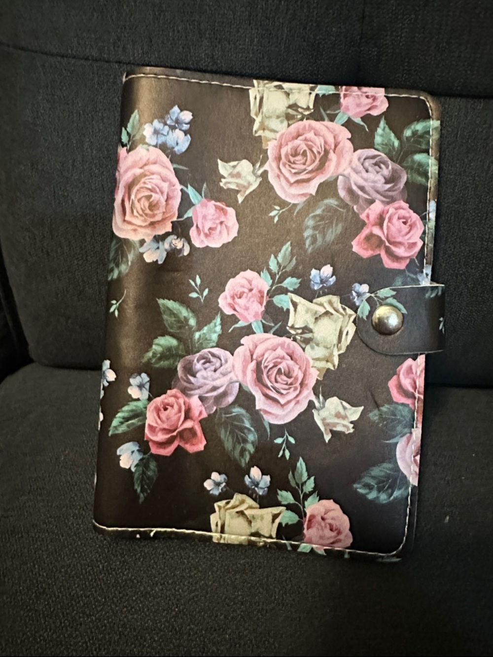 Floral Rose Print Snap Closure Notebook Cover